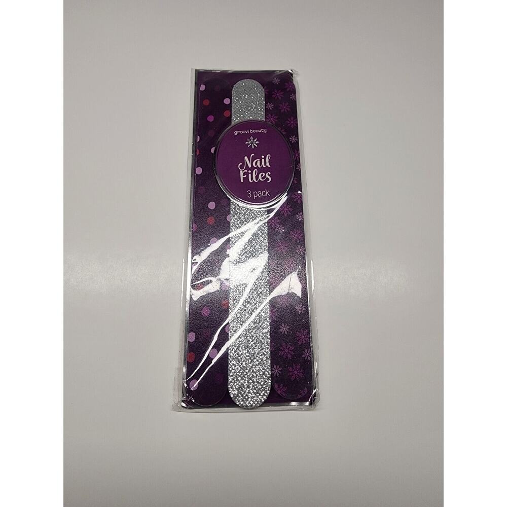 Nail Files, 3 Pack, Groovi Beauty Holiday Edition, Sparkle, Nail Party Purple